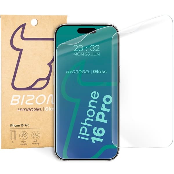 Bizon Glass Hydrogel Skärmskydd till iPhone 16 Pro, 2 st
