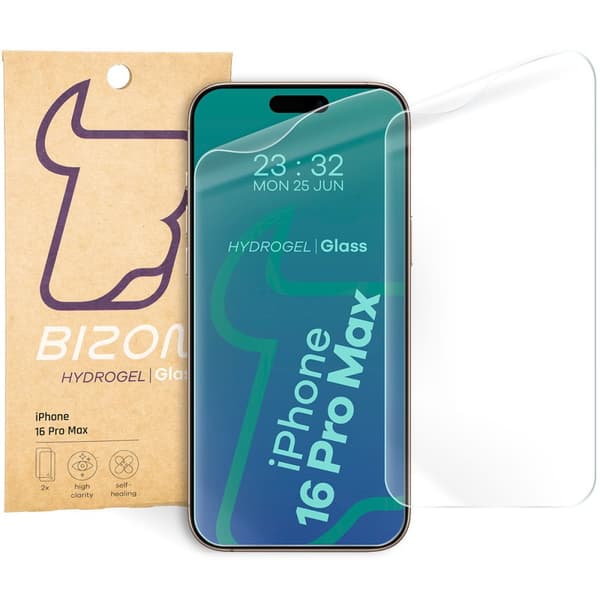 Bizon Glass Hydrogel Skärmskydd till iPhone 16 Pro Max, 2 st