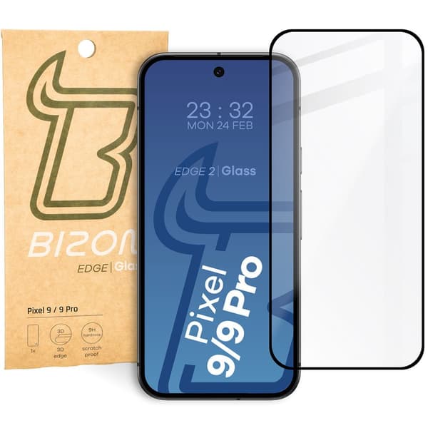 Bizon Glass Edge 2 Hærdet Glas til Google Pixel 9 / 9 Pro, Sort Ramme