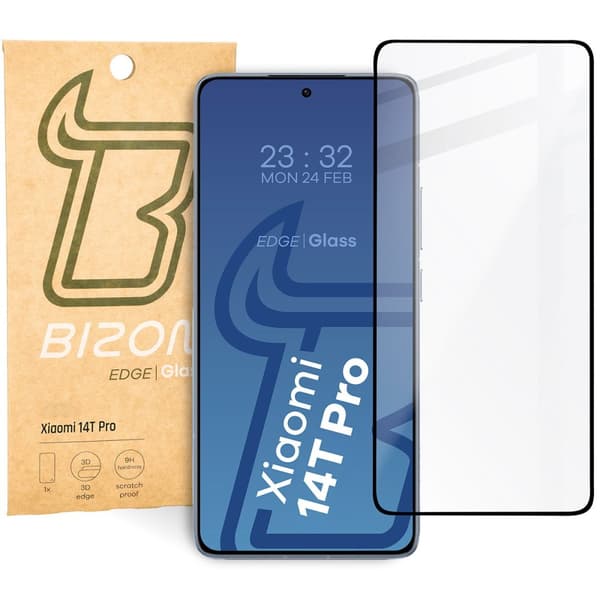 Bizon Glass Edge 2 Härdat Glas för Xiaomi 14T Pro, Svart Ram