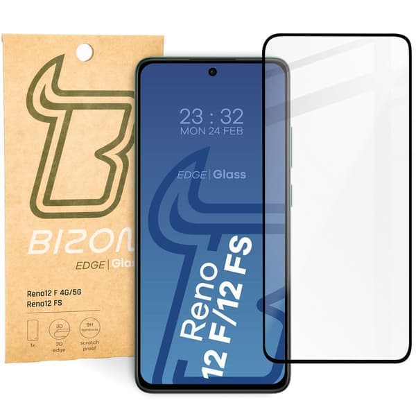 Bizon Glass Edge 2 Hærdet Glas til Oppo Reno12 F 4G/5G/12 FS, Sort Ramme