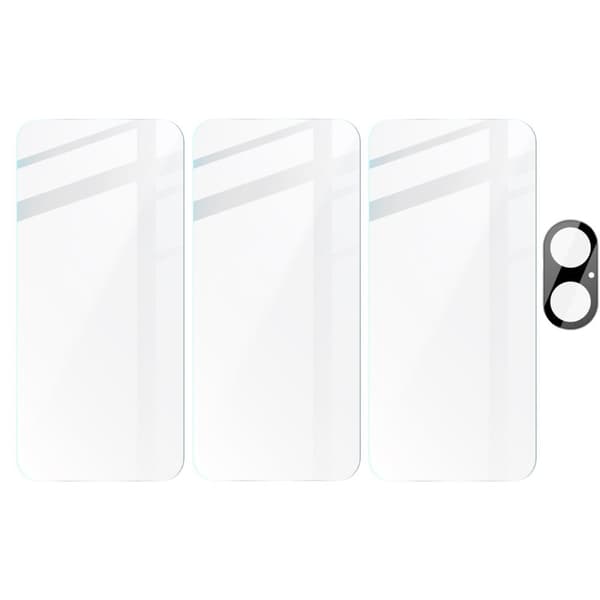 3x karkaistu lasi + kameralasi Bizon Clear 2 pakkaus iPhone 16 Plussalle