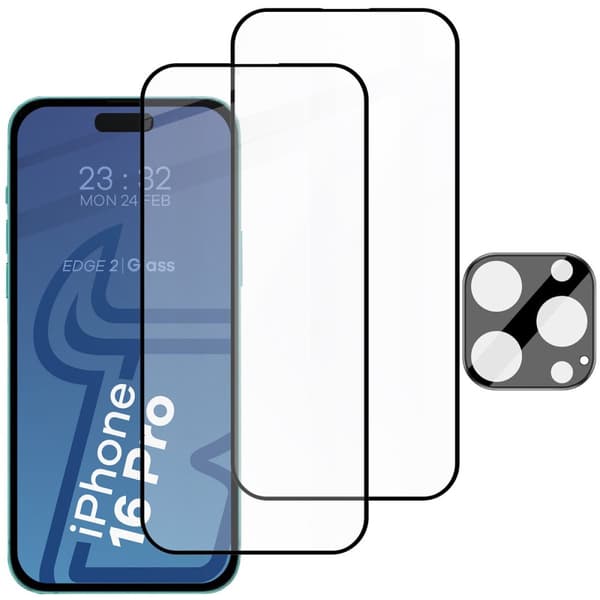 2x Glas + Kameraglas Bizon Edge 2-pack för iPhone 16 Pro Max