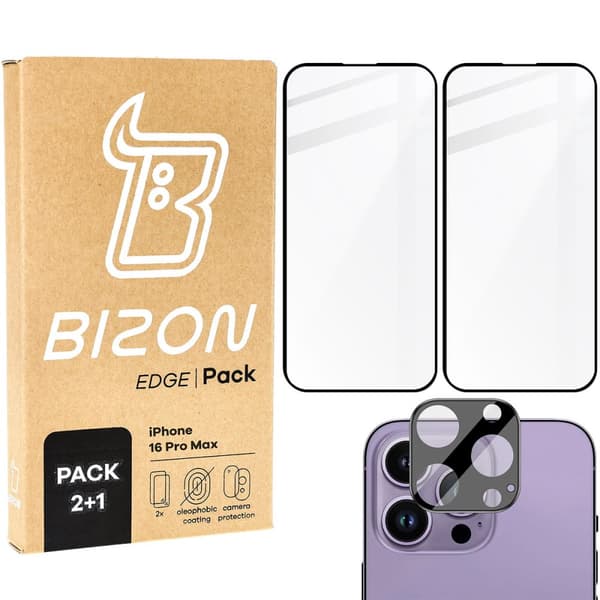 2x Glas + Kameraglas Bizon Edge 2-pack för iPhone 16 Pro Max