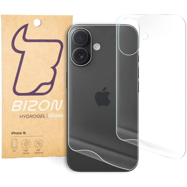 Bizon Glass Hydrogel -suojakalvo iPhone 16:lle, 2 kpl