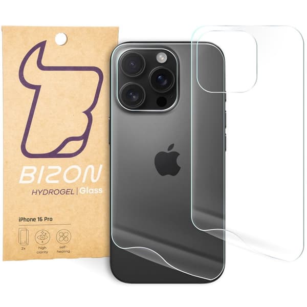Bizon Glass Hydrogel Bakfilm för iPhone 16 Pro, 2 stycken