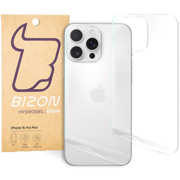 Bizon Glass Hydrogel Bakfilm för iPhone 16 Pro Max, 2 stycken