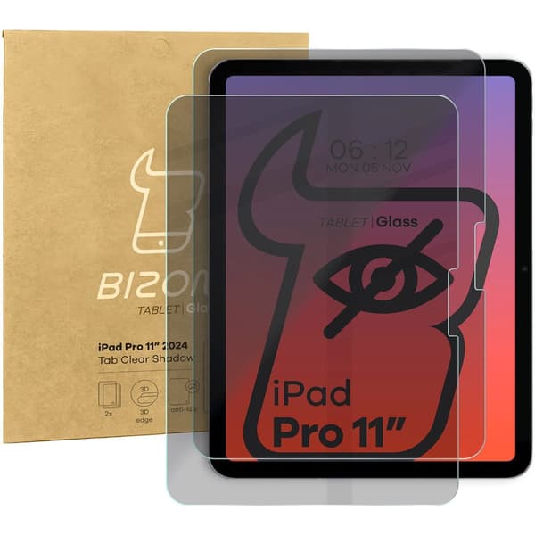 Bizon Glass Tab Clear Shadow Privacy Hærdet Glas til iPad Pro 11" 5. generation 2024, 2 stk.