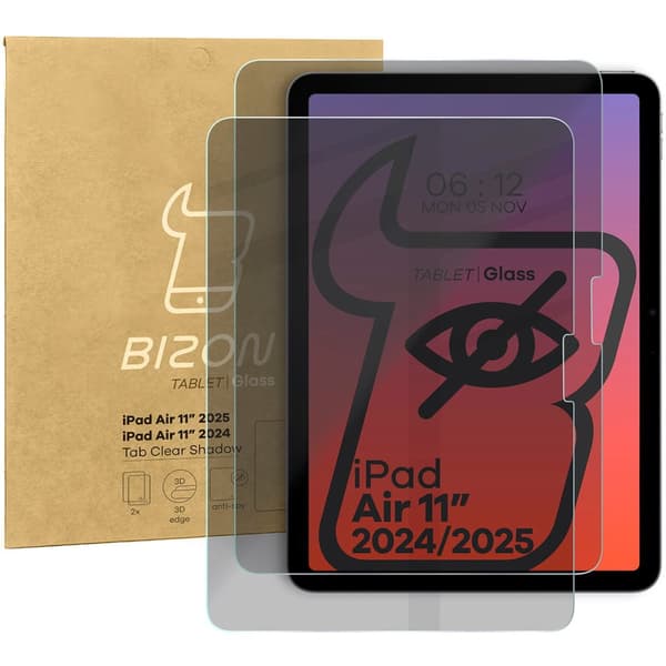 Bizon Glass Tab Clear Shadow Privacy Härdat Glas för iPad Air 11" 7/6 generation. 2025/2024, Tonade, 2 stycken