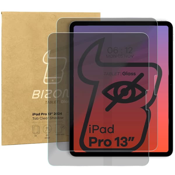 Bizon Glass Tab Clear Shadow Privacy Hærdet Glas til iPad Pro 13" 7. generation 2024, 2 stk.
