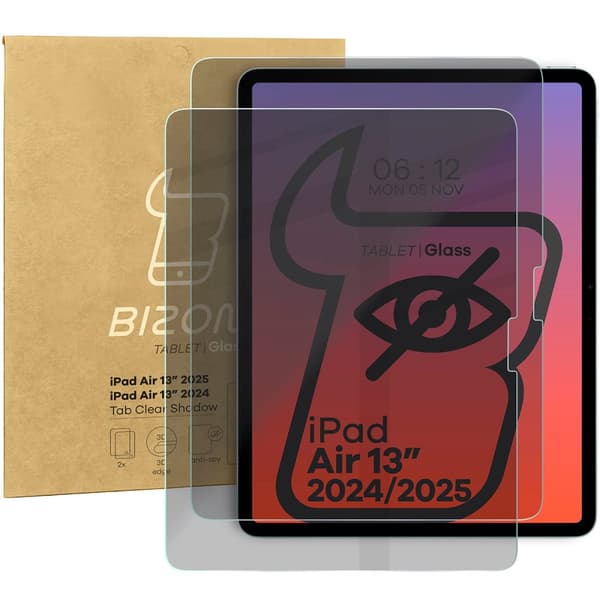 Bizon Glass Tab Clear Shadow Privacy Härdat Glas för iPad Air 13" 2025/2024, Tonat, 2 delar
