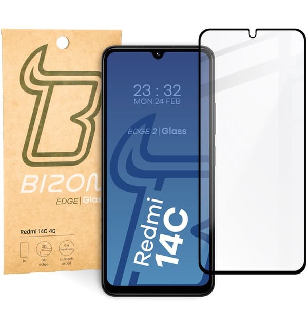 Bizon Glass Edge 2 Härdat Glas för Xiaomi Redmi 14C 4G / POCO C75, Svart Ram