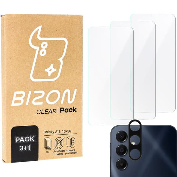 3x Hærdet glas + Kameraglas Bizon Clear 2-pak til Galaxy A16 4G/5G
