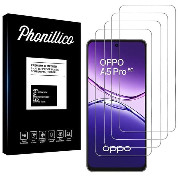 Härdat glas - Phonillico® - Oppo A5 Pro 5G - Paket om 4 - Repellerande - Skärmskydd