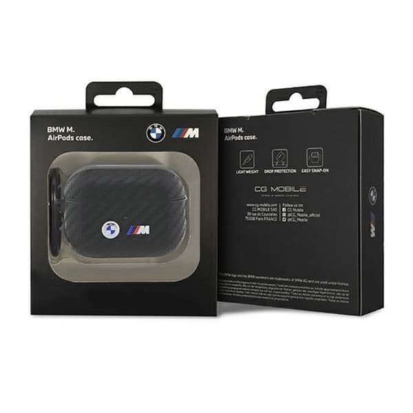 Fodral till AirPods Pro 2 - BMW - Carbon Double Metal Logo - Svart - Reptålig - TPU