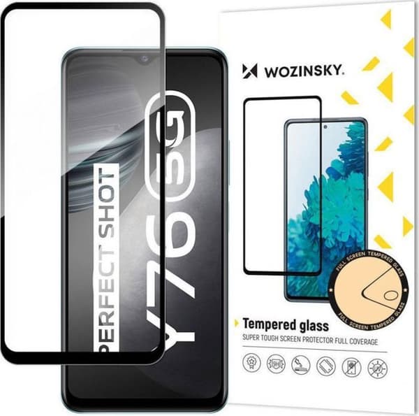 Wozinsky härdat glas Full Glue super hållbart för hela skärmen med ram Case Friendly Vivo Y76 5G / Y76s / Y74s svart