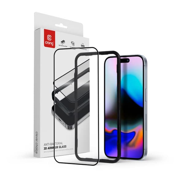 Härdat glas 9H för iPhone 16 Pro + installationsram Bakteriellt 3D Armor Glass Crong Anti