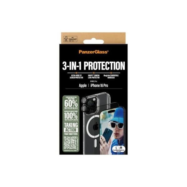 Skyddspaket - PANZERGLASS - iPhone 16 Pro - Härdat glas - 3-pack - Repfria