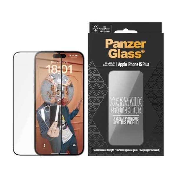 Skärmskydd - PanzerGlass - iPhone 15 Plus - Härdat glas - Ultra-bred - Repbeständig