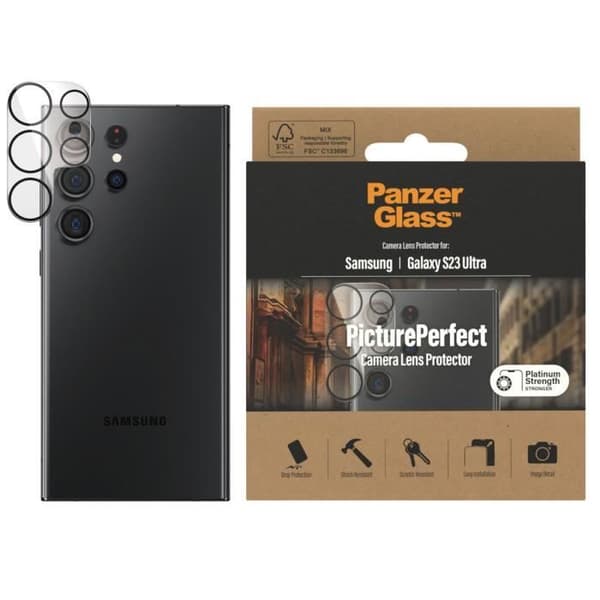 Samsung Galaxy S23 Ultra härdat glas kamera skärmskydd PanzerGlass