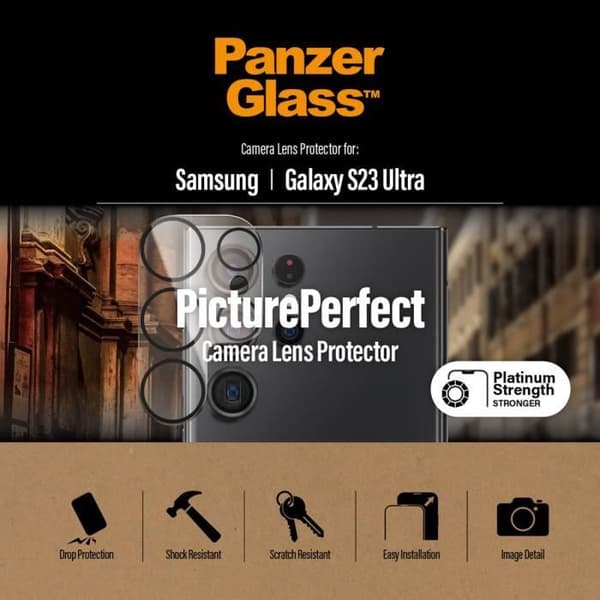 Samsung Galaxy S23 Ultra härdat glas kamera skärmskydd PanzerGlass