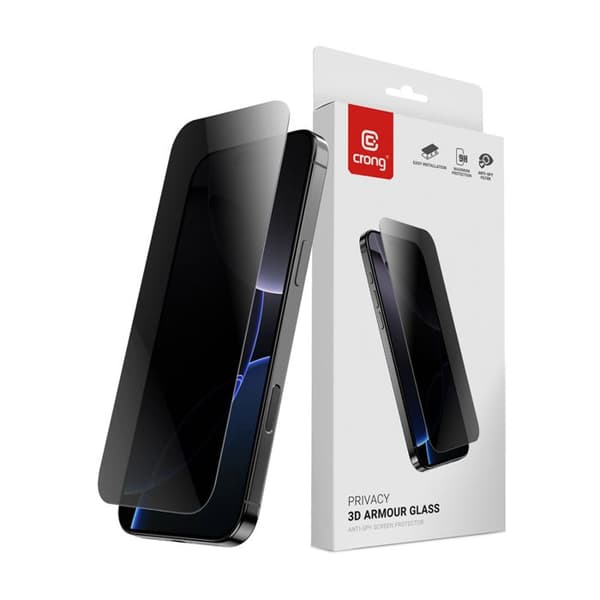 Härdat sekretessglas för iPhone 16e / iPhone 14 / iPhone 13 / iPhone 13 Pro Crong Privacy 3D Armor Glass