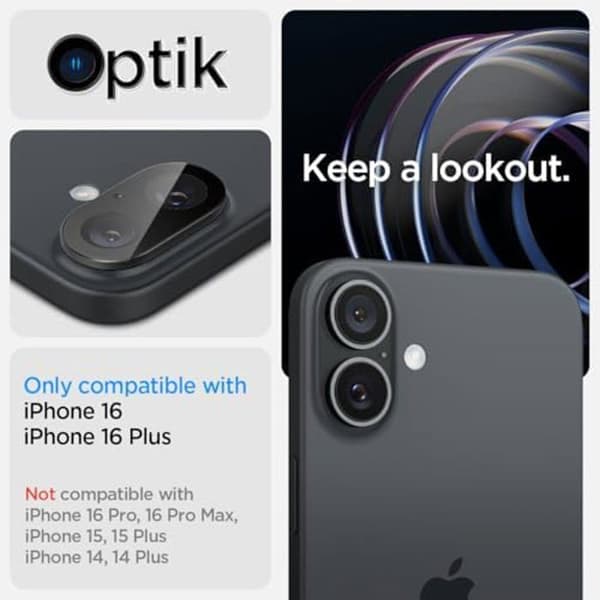 Skyddskamera - SPIGEN - Glas.tR Optik - Kompatibel med iPhone 16/16 Plus - 2 Delar - Härdat Glas 9H