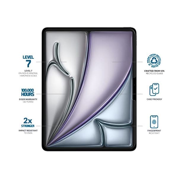 Härdat glas 2.5D för iPad Air 11" 2024 2025 Premium Asahi Ultra Hållbart Eiger Transparent