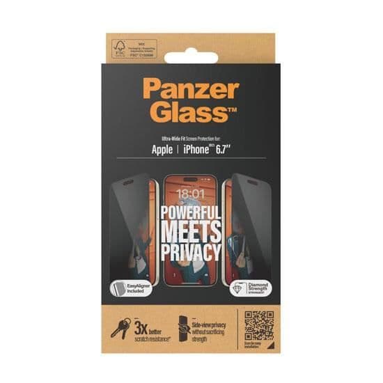 Skärmskydd - PanzerGlass - iPhone 15 Plus - Härdat glas - Ultra-Wide Fit - Sekretess