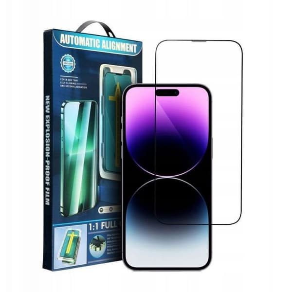 Oem Härdat glas 5D Full Glue för iPhone 16 Pro Max svart + applicator