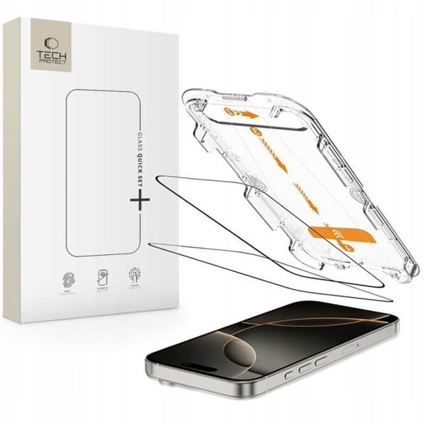Tech-protect Härdat glas Quick Set+, 2-pack, iPhone 16 Pro, svart