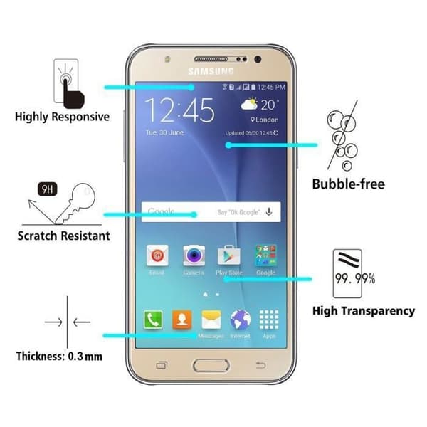 Härdat glas för Samsung Galaxy J5 2015 J500 - [Pack 2] Ultra Resistenta Skärmskydd Film [Phonillico®]