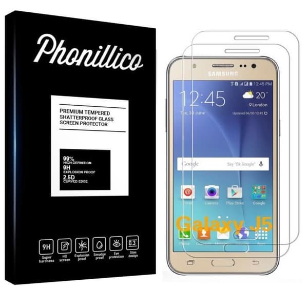 Härdat glas för Samsung Galaxy J5 2015 J500 - [Pack 2] Ultra Resistenta Skärmskydd Film [Phonillico®]