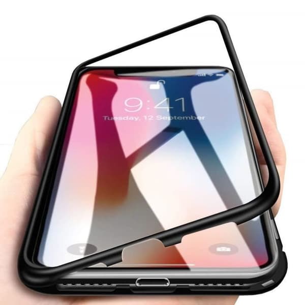 [Kompatibel Apple iPhone X] Magnetisk Skal Svart + Härdat Glas Skydd Film för Skärm [Phonillico®]