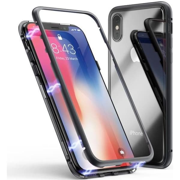 [Kompatibel Apple iPhone X] Magnetisk Skal Svart + Härdat Glas Skydd Film för Skärm [Phonillico®]