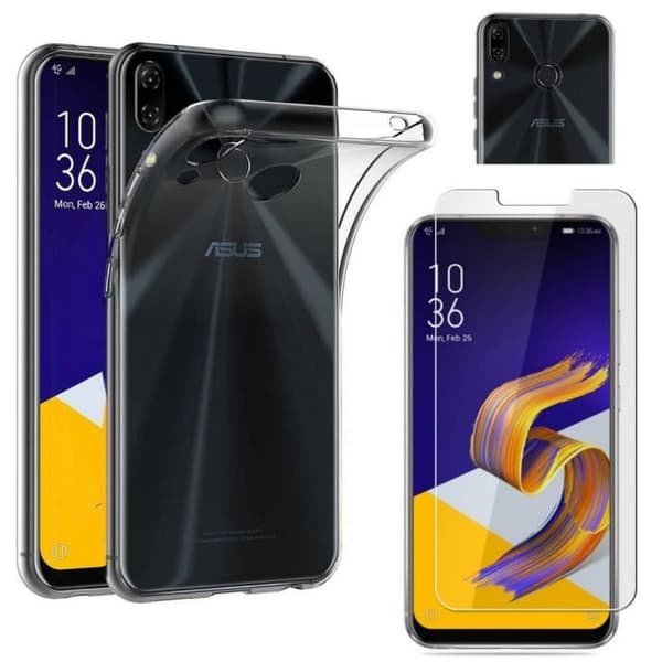 [Kompatibel ASUS ZENFONE 5Z ZS620KL] Transparent Silikonskal + Härdat Glas Skärmskydd Film [Phonillico®]