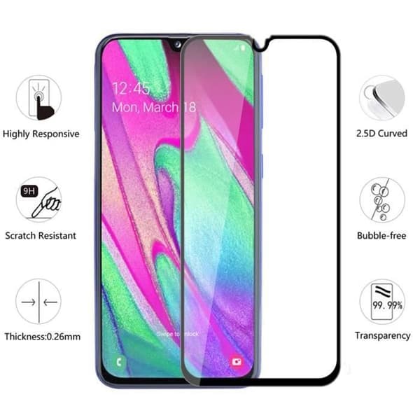 Skärmglas till Samsung Galaxy A40 - Helsvart, Stöt- och Repbeständig [Phonillico®]