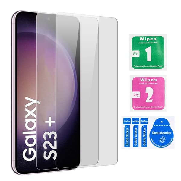 Härdat glas Samsung Galaxy S23+/S22+ 6.6 i Förpackning med 2 Skärmskydd 9H, Repnings- och Stötskyddande Glas