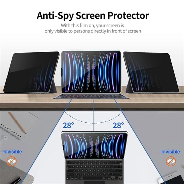SKALO iPad 11" (2025) ENKAY HAT PRINCE Privacy Hærdet Glas - Sort