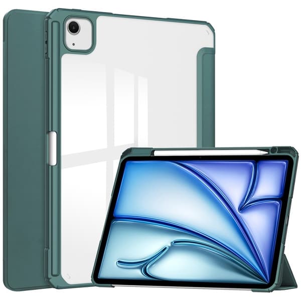 SKALO iPad Air 13 (2024) Trifold Läpinäkyvä Takaosa Kotelo - Vihreä