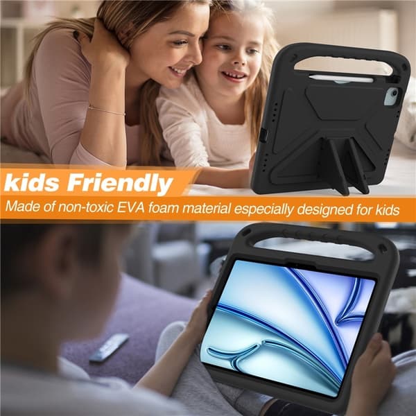 SKALO iPad Air 11 (2024) Lasten suojakotelo, jossa on kahva ja jalusta - Musta