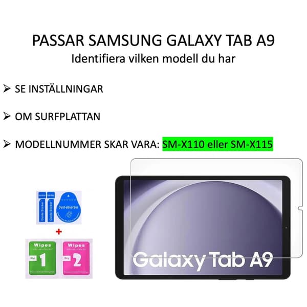 Samsung Galaxy Tab A9 skärmskydd härdat glas 9H
