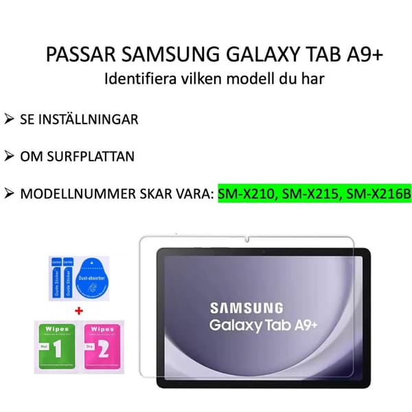 Samsung Galaxy Tab A9+ Plus skärmskydd härdat glas 9H