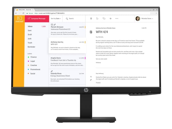HP P24h G4 - LED-skjerm - 24" (23.8" synlig) - 1920 x 1080 Full HD (1080p) @ 75 Hz - IPS - 250 cd/m² - 1000:1 - 5 ms - HDMI, VGA, DisplayPort - høytt