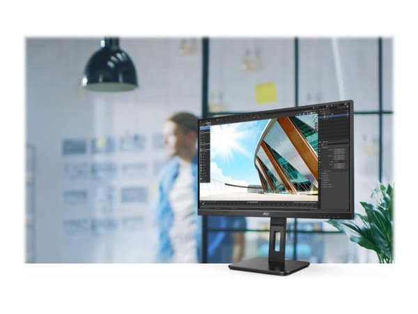 AOC Q27P2Q - LED-skjerm - 27" - 2560 x 1440 QHD @ 75 Hz - IPS - 300 cd/m² - 1000:1 - 4 ms - HDMI, VGA, DisplayPort - høyttalere - svart