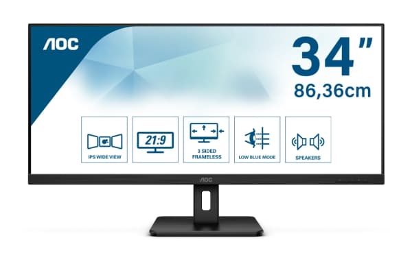 AOC Essential-line Q34E2A, 86,4 cm (34"), 2560 x 1080 pixel, Full HD+, LED, 4 ms, Sort