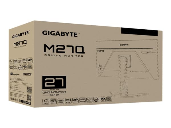 Gigabyte M27Q - LED-näyttö - 27" - 2560 x 1440 QHD @ 170 Hz - IPS - 350 cd/m² - 1000:1 - DisplayHDR 400 - 0,5 ms - 2xHDMI, DisplayPort, USB-C, USB-C