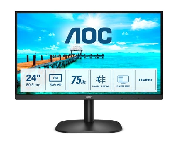 AOC B2 24B2XDM, 60,5 cm (23.8"), 1920 x 1080 piksler, Full HD, LCD, 4 ms, Sort Sort