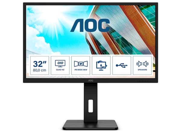 AOC P2 Q32P2, 80 cm (31.5"), 2560 x 1440 piksler, 2K Ultra HD, LED, 4 ms, Sort Sort