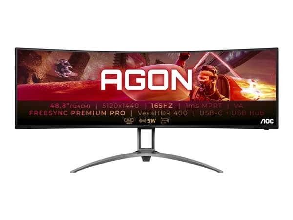 AOC Gaming AG493UCX2 - AGON-sarja - LED-näyttö - pelinäyttö - kaareva - 49" (48,8" katseltavaksi) - 5120 x 1440 Dual Quad HD @ 165 Hz - VA - 550 cd/m